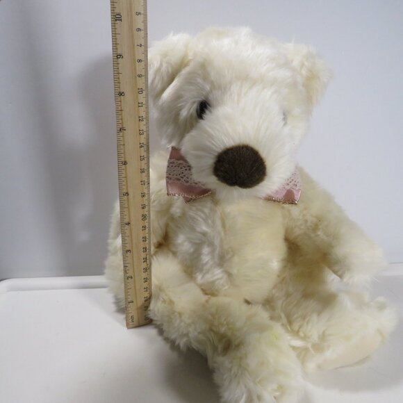 White Soft Bear with Pink Wired Ribbon & Lace Bow Valentine's Gift - Picture 2 of 11